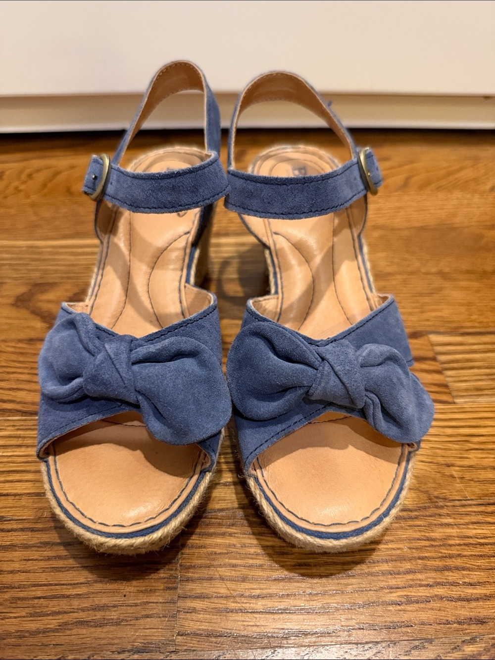 Born Blue Suede Bow Espadrille Wedges